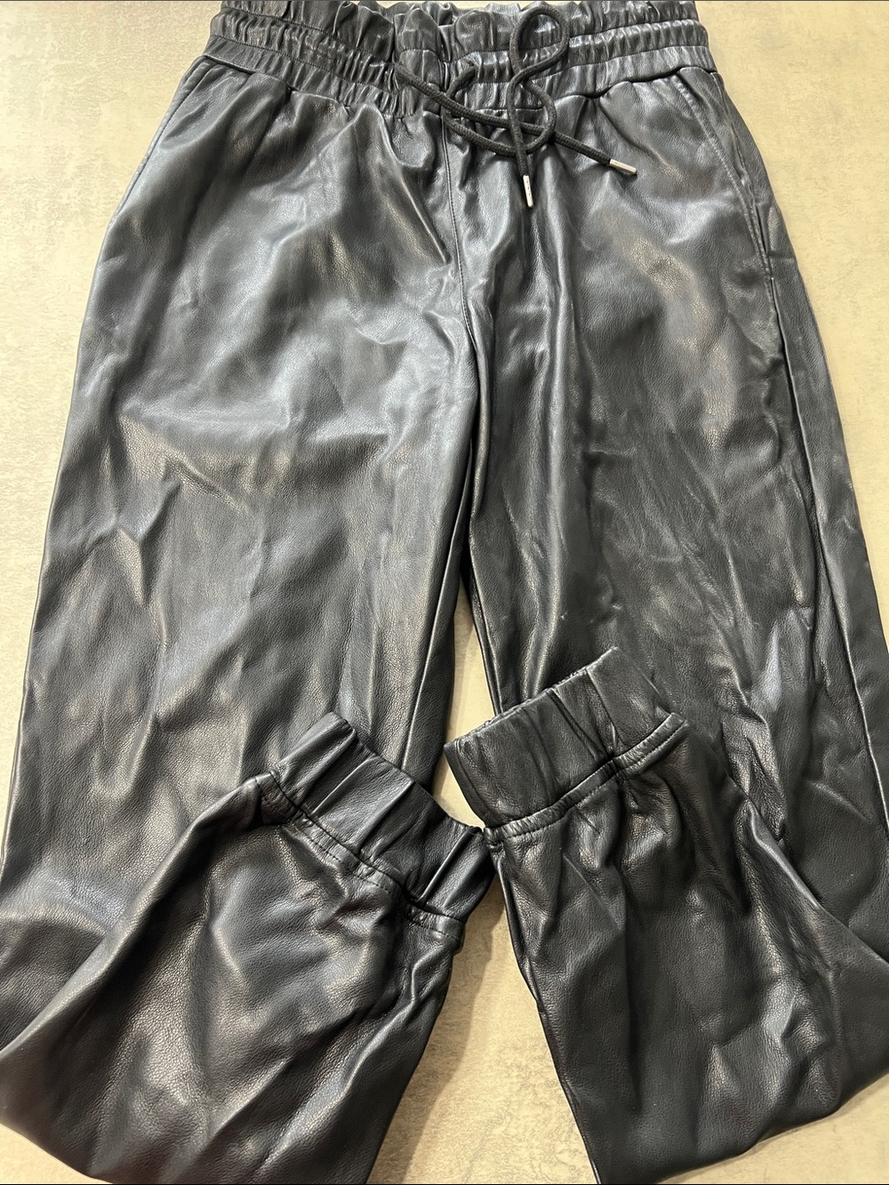 Black Faux Leather Track Joggers